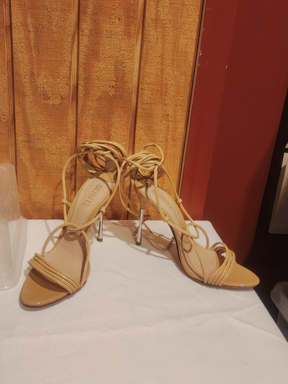 SCHUTZ ADELINE NWOB Nude Patent Strappy Stiletto Size 9B - Picture 3 of 6